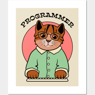 Cute Computer Programmer Girl Cat Posters and Art